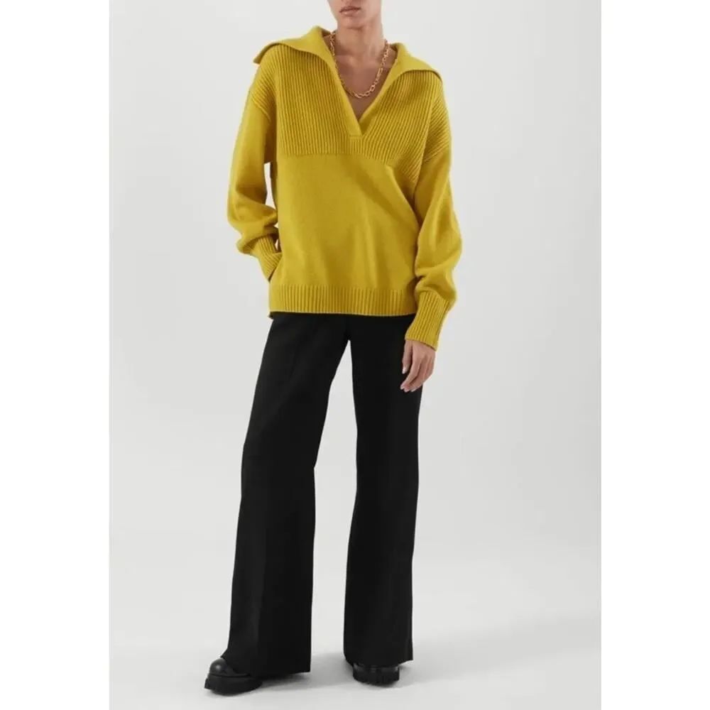 COS Mustard Yellow Wool Sweater Small Oversized Spread Collar Knit